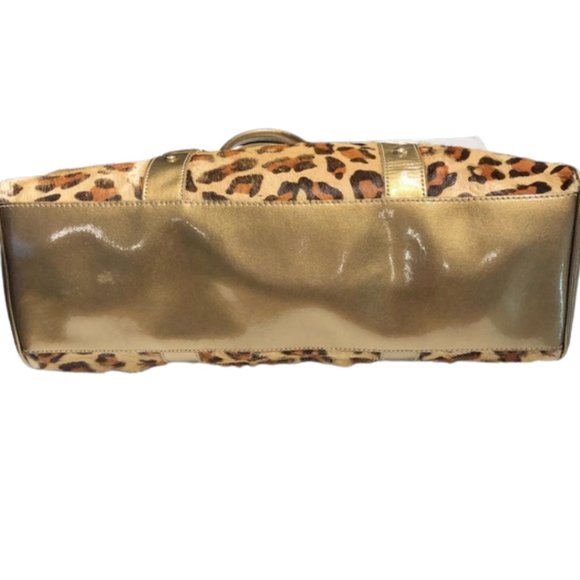 Betsey Johnson Vintage Leopard Print Fur and Metallic Gold Large Shoulder Bag - Picture 7 of 14